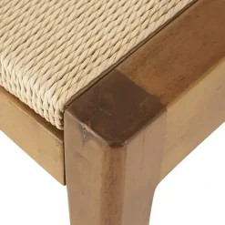 New Kirklands Home Woven Rope and Birch Wood Stool Ottoman Brown