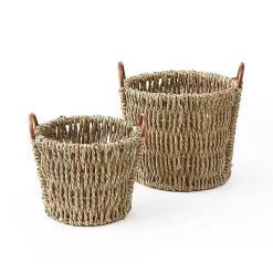 Discount Kirklands Home Woven Seagrass and Rat Baskets, Set of 2 Tan