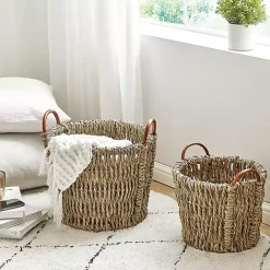 Discount Kirklands Home Woven Seagrass and Rat Baskets, Set of 2 Tan