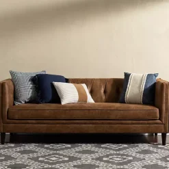 Best Kirklands Home Wyatt Chester Faux Leather Formal Sofa Brown