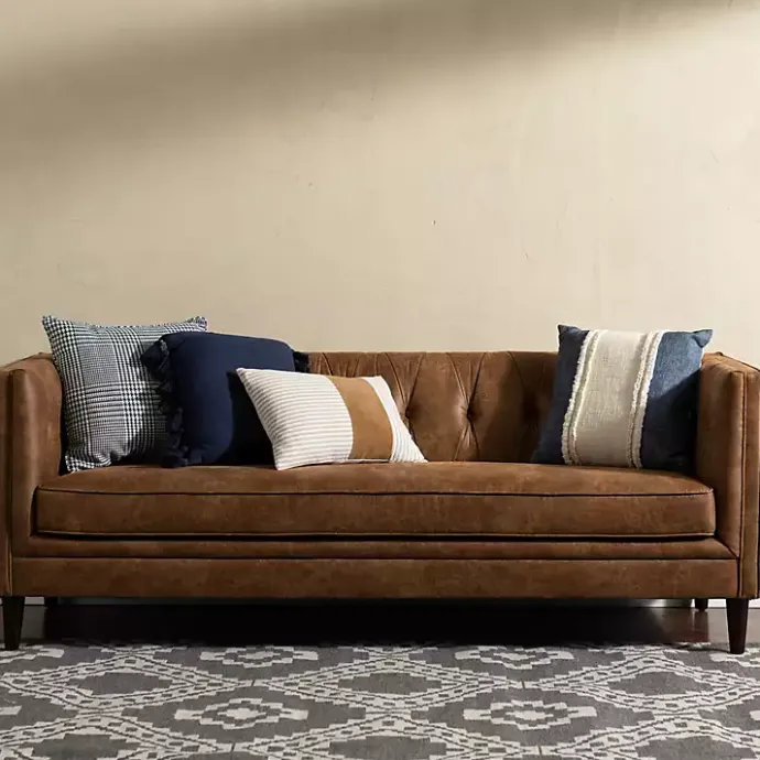 Best Kirklands Home Wyatt Chester Faux Leather Formal Sofa Brown