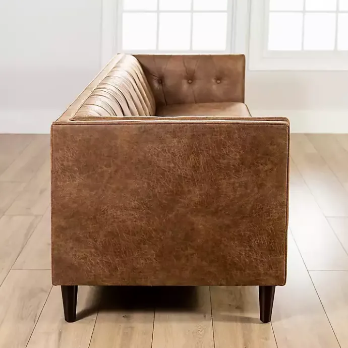 Best Kirklands Home Wyatt Chester Faux Leather Formal Sofa Brown