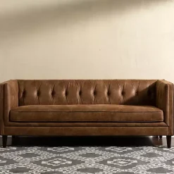 Best Kirklands Home Wyatt Chester Faux Leather Formal Sofa Brown