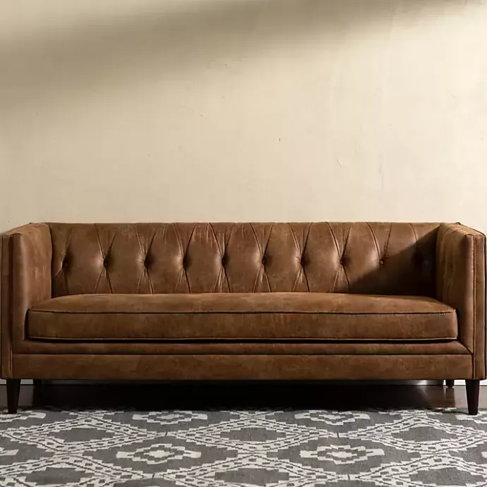 Best Kirklands Home Wyatt Chester Faux Leather Formal Sofa Brown