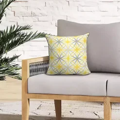 Sale Kirklands Home Yellow & Gray Geometric Flowers Outdoor Pillow