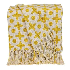 Outlet Kirklands Home and Beige Patterned Fringe Throw Yellow