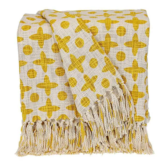 Outlet Kirklands Home and Beige Patterned Fringe Throw Yellow