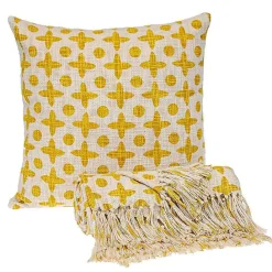 Outlet Kirklands Home and Beige Patterned Fringe Throw Yellow