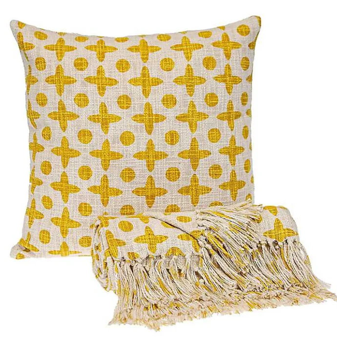 Outlet Kirklands Home and Beige Patterned Fringe Throw Yellow