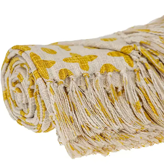 Outlet Kirklands Home and Beige Patterned Fringe Throw Yellow