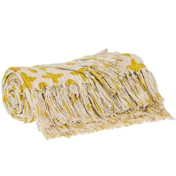 Outlet Kirklands Home and Beige Patterned Fringe Throw Yellow