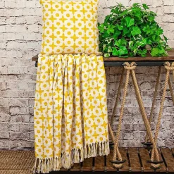 Outlet Kirklands Home and Beige Patterned Fringe Throw Yellow