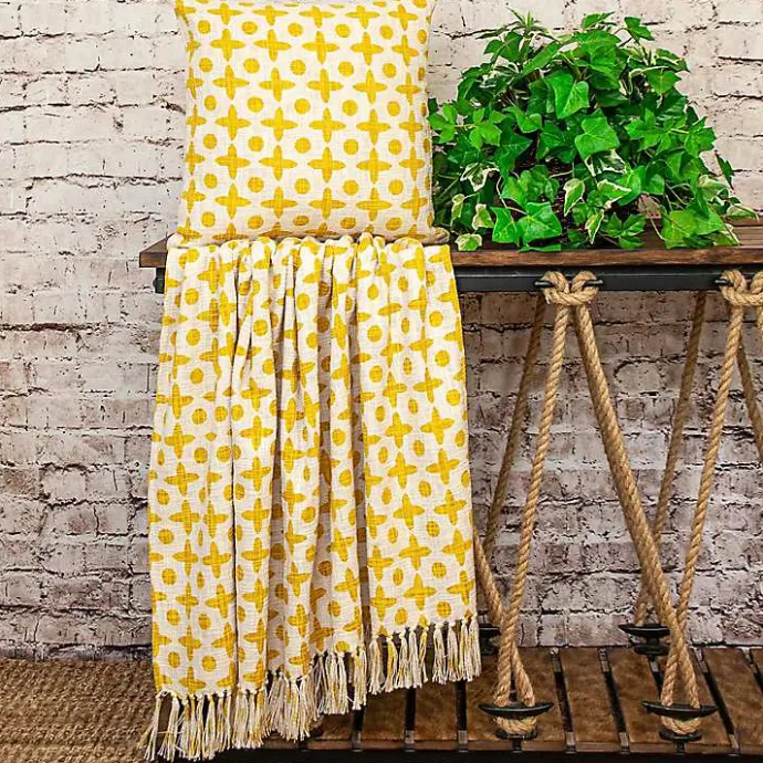Outlet Kirklands Home and Beige Patterned Fringe Throw Yellow