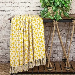 Outlet Kirklands Home and Beige Patterned Fringe Throw Yellow