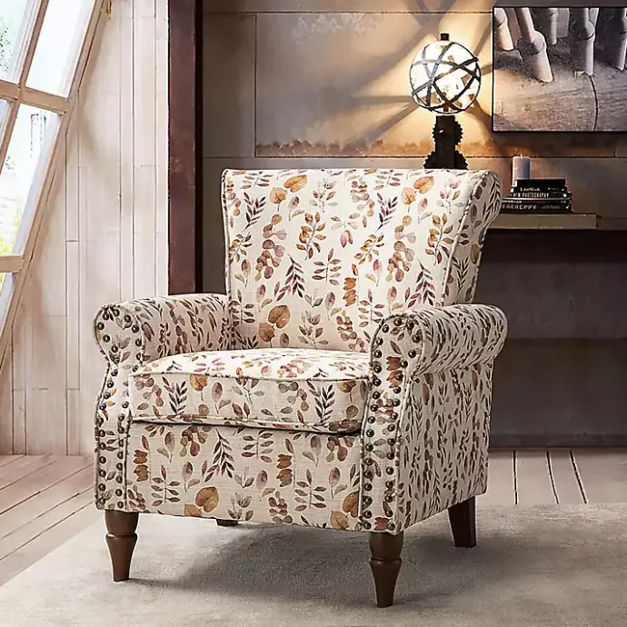 Outlet Kirklands Home Yellow and Orange Leaf Upholstered Accent Chair