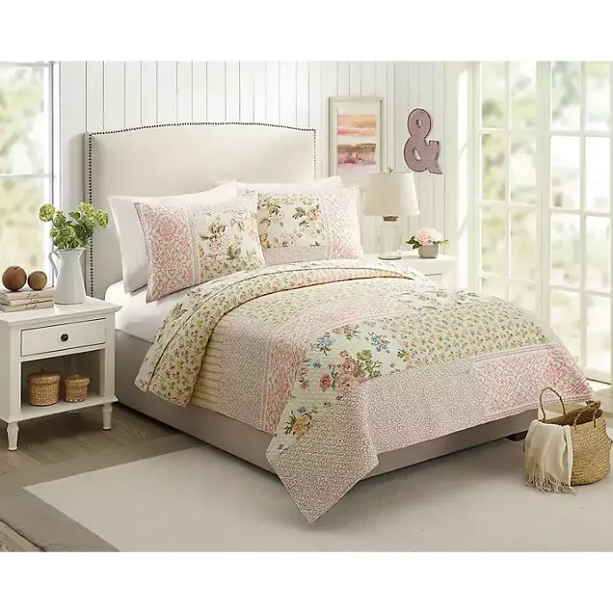 Hot Kirklands Home Yellow and Pink Patchwork Blooms Full/Queen Quilt