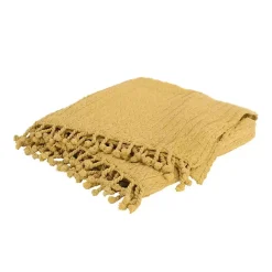Outlet Kirklands Home Cable Knit Tassel Throw Yellow