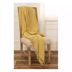 Outlet Kirklands Home Cable Knit Tassel Throw Yellow