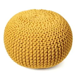 Outlet Kirklands Home Chain Knitted Round Pouf Yellow