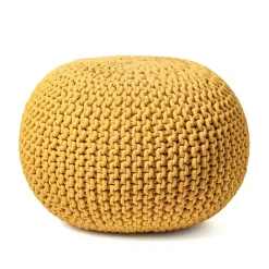 Outlet Kirklands Home Chain Knitted Round Pouf Yellow