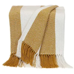 New Kirklands Home Yellow Chalet Striped Fringe Throw