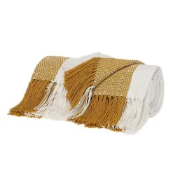 New Kirklands Home Yellow Chalet Striped Fringe Throw