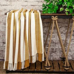 New Kirklands Home Yellow Chalet Striped Fringe Throw