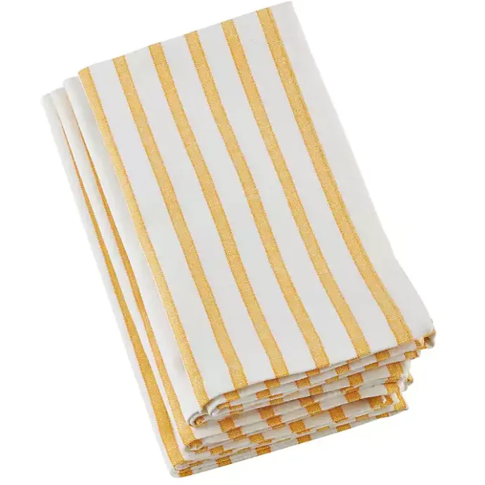 Clearance Kirklands Home Yellow Cheerful Striped Cotton Napkins, Set of 4