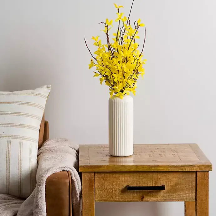 Online Kirklands Home Forsythia Arrangement in Ribbed Vase Yellow