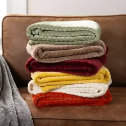 New Kirklands Home Heavenly Herringbone Plush Throw Yellow