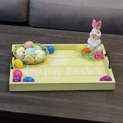 Kirklands Home Hoppy Easter Wood Tray Yellow