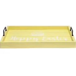 Kirklands Home Hoppy Easter Wood Tray Yellow