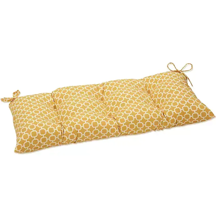 Best Kirklands Home Pattern Tufted Outdoor Settee Cushion Yellow