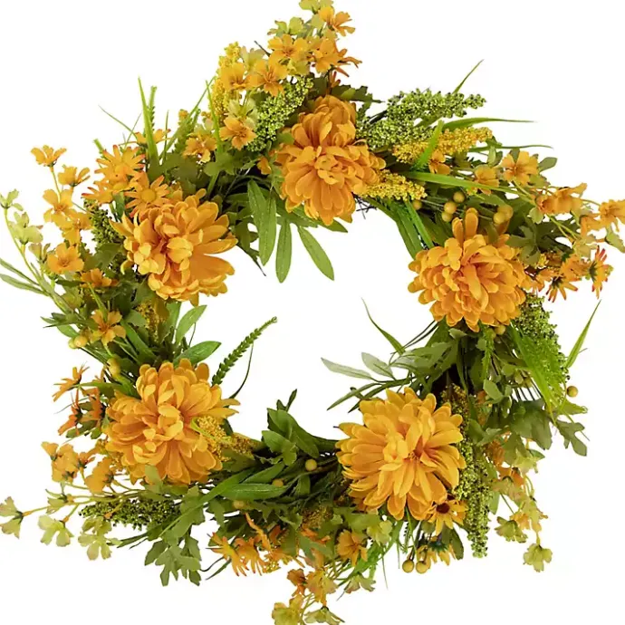 Online Kirklands Home Yellow Peony and Greenery Wreath