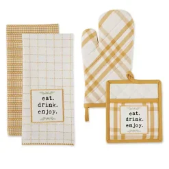 Sale Kirklands Home Yellow Plaid Eat Drink Enjoy 4-pc. Dish Towel Set