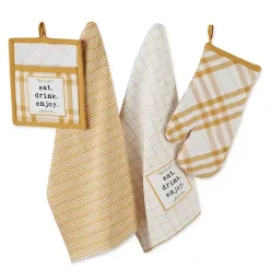 Sale Kirklands Home Yellow Plaid Eat Drink Enjoy 4-pc. Dish Towel Set