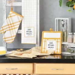 Sale Kirklands Home Yellow Plaid Eat Drink Enjoy 4-pc. Dish Towel Set