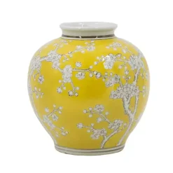 Online Kirklands Home Plum Blossoms Round Porcelain Vase, 9.1 in. Yellow