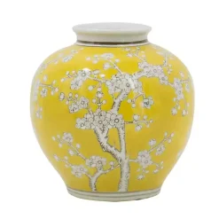 Online Kirklands Home Plum Blossoms Round Porcelain Vase, 9.1 in. Yellow