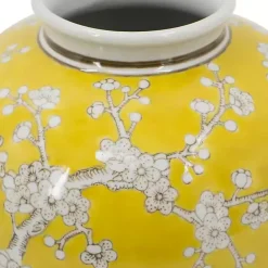 Online Kirklands Home Plum Blossoms Round Porcelain Vase, 9.1 in. Yellow