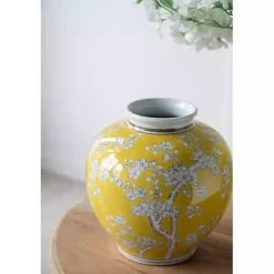 Online Kirklands Home Plum Blossoms Round Porcelain Vase, 9.1 in. Yellow