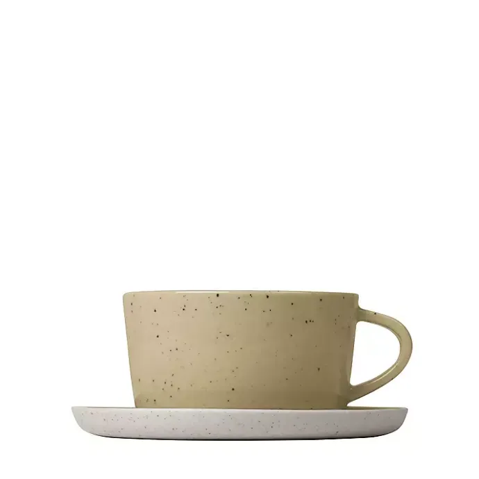 Clearance Kirklands Home Speckled Ceramic Mugs and Saucers, Set of 2 Yellow