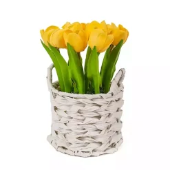 Outlet Kirklands Home Tulip Arrangement in Basket Yellow