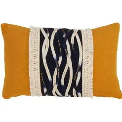Sale Kirklands Home Yellow Wave Stitched Fringe Lumbar Pillow