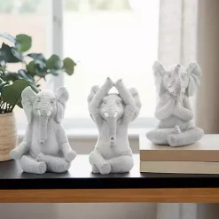 Sale Kirklands Home Yoga Elephant Statues, Set of 3 Gray