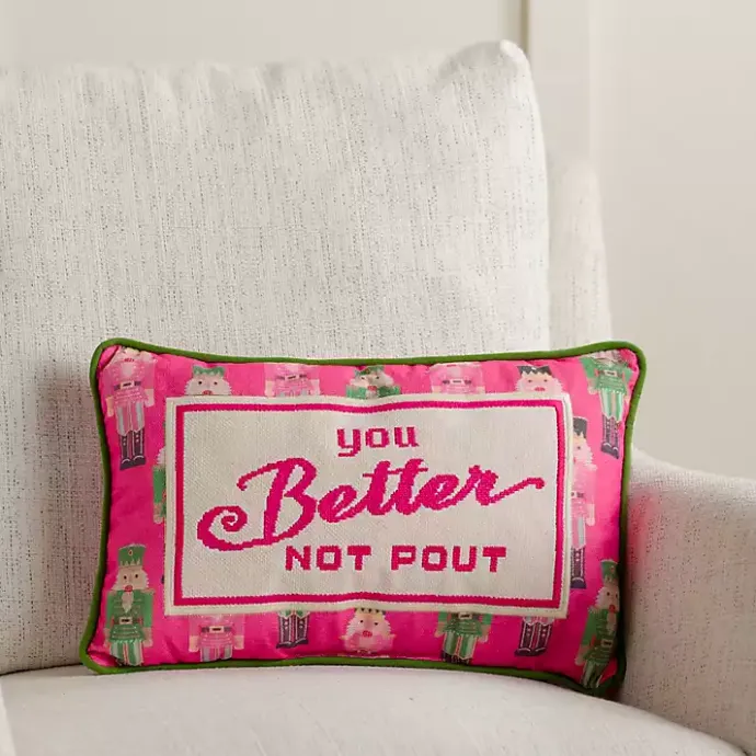 Outlet Kirklands Home You Better Not Pout Needlepoint Pillow